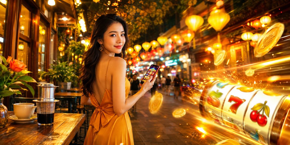 Người chơi slot game tại quán cà phê Hà Nội với không khí truyền thống